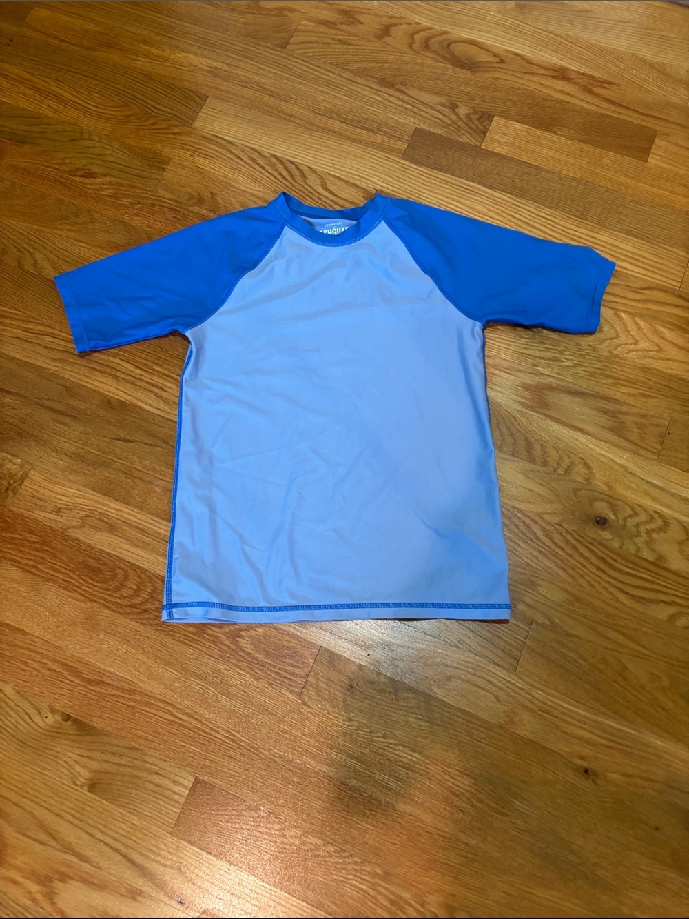 Kids Short Sleeve Rash Guard Swim Shirt - Light Blue with Royal Sleeves
